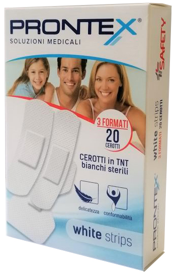 CEROTTO PRONTEX WHITE STRIPS IN TESSUTO NON TESSUTO BIANCO STERILE 3 FORMATI 20 PEZZI - FARMACIA33