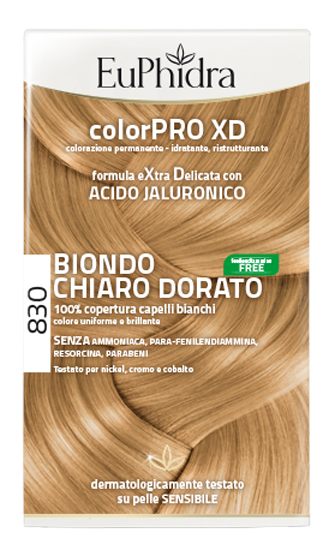 EUPHIDRA COLORPRO XD 830 BIONDO CHIARO DORATO GEL COLORANTE CAPELLI IN FLACONE + ATTIVANTE + BALSAMO + GUANTI - FARMACIA33