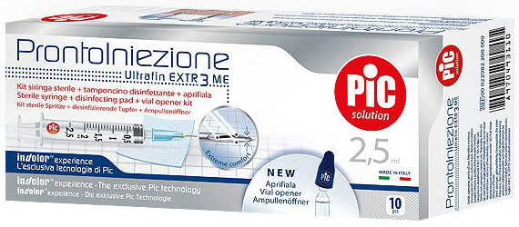 SIRINGA PIC SOLUTION PRONTO INIEZIONE 2,5 ML AGO GAUGE 23 1 1/4 10 PEZZI - FARMACIA33