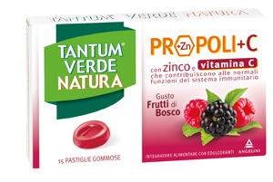 TANTUM VERDE NATURA PROPOLI+C CON ZINCO E VITAMINA C 15 PASTIGLIE GOMMOSE GUSTO FRUTTI DI BOSCO - FARMACIA33