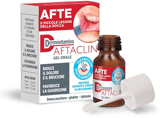 DERMOVITAMINA AFTACLIN GEL ORALE 7 ML CONTRO DOLORE E BRUCIONE SENZA ZUCCHERO E SENZA GLUTINE - FARMACIA33